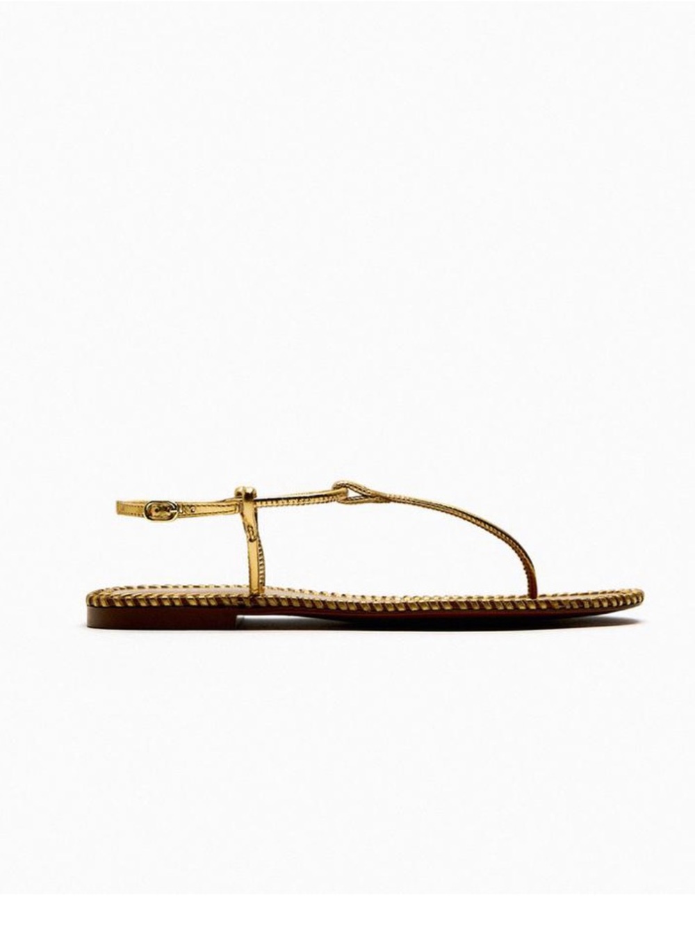 Zara Gold Metallic T-Strap Flat Sandal